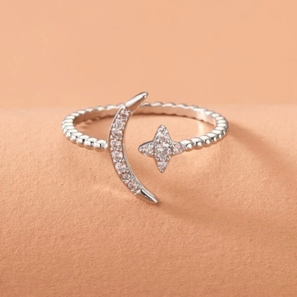 Silver Moon & Star Ring